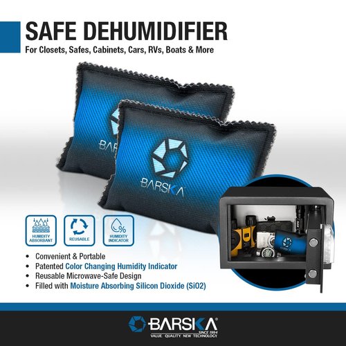 BARSKA Rechargeable Desiccant Dehumidifier - Safe Moisture Absorber for Home Closets, Gun Safes, Basement, Garage, Cars - Microwaveable - Portable Blue Dehumidifying Solution
