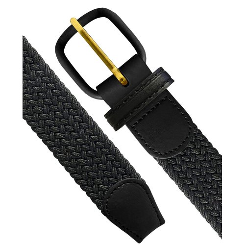 Belts.com Leather Covered Buckle Woven Elastic Stretch Belt, Black, (M(34-36")