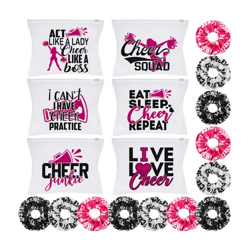 60-Piece Cheerleading Gift Set: Hair Scrunchies, Makeup Cases, Cheer Bags and Elastics for Girls - Cheer Party Favors and Team Gifts
