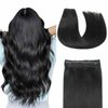 AGMITY Wire Hair Extensions Real Human Hair Jet Black 80g 16 Inch Straight invisible Removable Thick Fishing Line One Piece Clip in Extensions Human Hair(16 Inch #1 Jet Black）