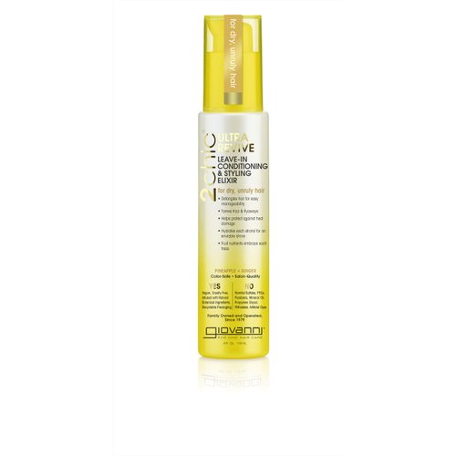 GIOVANNI 2chic Ultra-Revive Leave in Conditioner - Anti-Frizz Styling Elixir to Help Moisturize Dry, Unruly Hair, Enriched with Pineapple & Ginger, Works Great with Curly Hair, Color-Safe - 4 oz