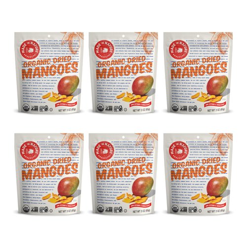 Made in Nature Organic Dried Fruit, Mangoes, Non-GMO, Gluten Free, Unsulfured, Vegan Snack, 3oz (Pack of 6), Packaging May Vary