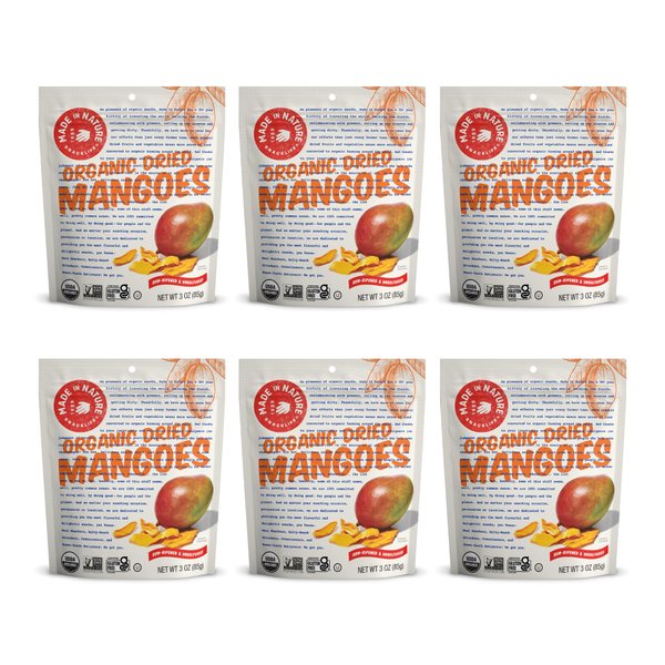 Made in Nature Organic Dried Fruit, Mangoes, Non-GMO, Gluten Free, Unsulfured, Vegan Snack, 3oz (Pack of 6), Packaging May Vary