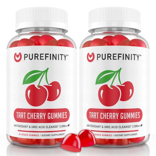PUREFINITY Tart Cherry Gummies Raw Vegan Cherry Extract Gummy for Advanced Uric Acid Cleanse, Powerful Antioxidant with Joint Support - 60 Gummies (Pack of 2)