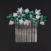 Missgrace Women Bridal Wedding Silver Rhinestones Flower Leaf Side Hair Comb Special Occasion Headpiece Hair Accessories for Women (Silver Green)