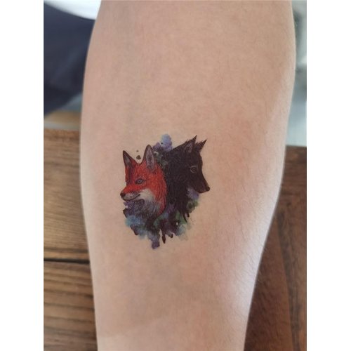 SanerLian Fox Wolf Temporary Tattoo Sticker Waterproof Watercolor Hand Arm Shoulder Body Art Makeup Set of 5