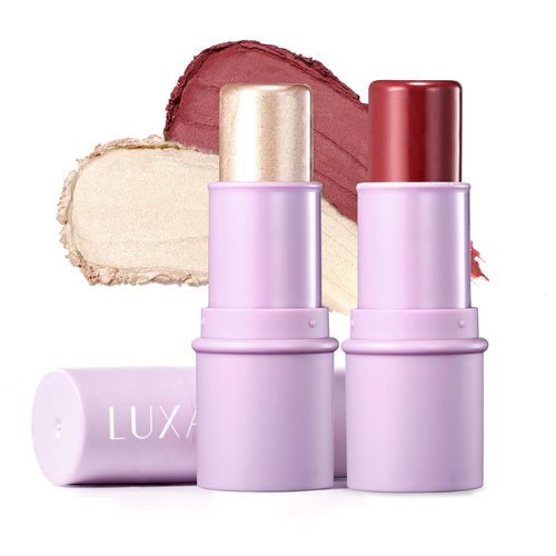 LUXAZA 2Pcs Cream Blush Highlighter Makeup Stick Makeup Set for Girls and Women #T Cherry Blush