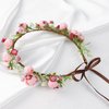 KorViSHOW Handmade Flower Crown Flower Hair Wreath Women Headband Green Leaf Headpiece Weeding Hair Accessories for Bridal Girls Halo Headdress(Pink Style)
