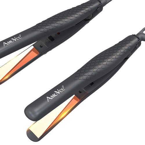 AmoVee Mini Hair Straightener, Dual Voltage Travel Portable Flat Iron, Small Flat Irons for Short Hair, Rose Gold