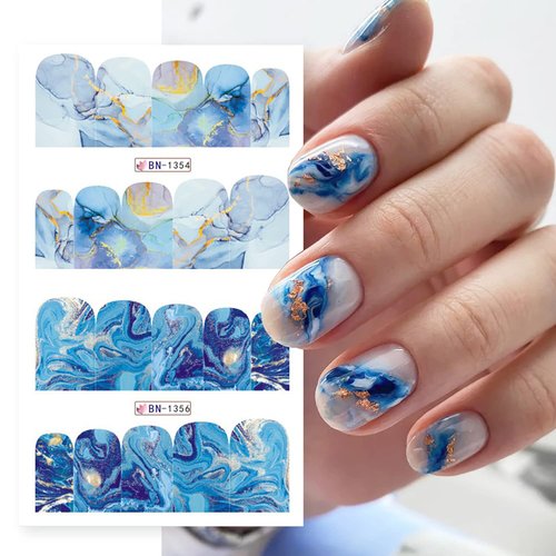 12 Sheets Nail Water Transfer Decals, Nail Art Stickers for Women, Holographic Colorful Marble Patterns Nail Designs Supplies, Acrylic Nails Decorations DIY Resin Nail Decal Tattoos Set