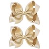 DEEKA 2 PCS 6" Big Hand-made Shiny Glitter Ribbon Hair Bows Alligator Clips Hair Accessories for Little Teen Toddler Girls Kids Set of 2 -Light Gold