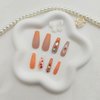 Coffin Press on Nails Long Fake Nails with Maple Leaves & Diamond Charms Designs Orange Glitter Acrylic Nails Fall False Nails Daily Wear Natural Artificial Stick on Nails for Women 24Pcs
