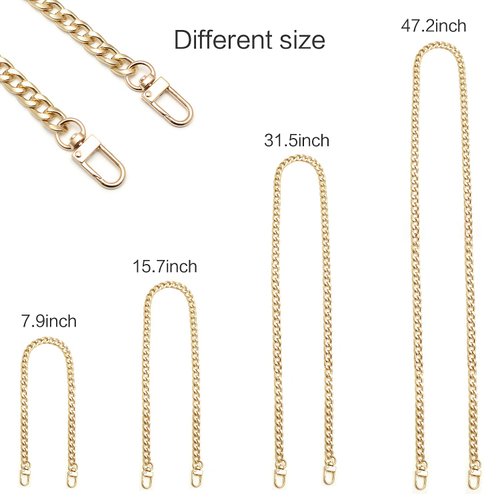 4 Pieces Different Sizes DIY Iron Flat Chain Belt, Handbag Replacement Belt, Shoulder Belt, Wallet Chain Belt, Metal Buckle(7.9 inch, 15.7 inch, 31.5 inch, 47.2 inch) Light Gold