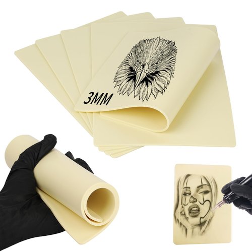 5Pcs Blank Tattoo Practice Skin,3MM 8x12 Inch Thick Tattoo Fake Skin for Tattooing,Double-sided Use,Soft Silicone Tattoo Skin Practice for Beginners and Experienced Tattoo Artists