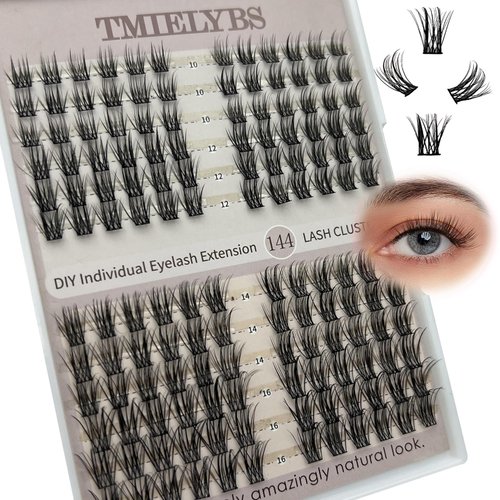 Lashes Cluster 144 Pcs DIY Cluster Eyelash Extensions D Curly Mega Volume Cluster Lashes Fluffy Reusable Individual Lashes Cluster Natural Look Super Thin Band & Soft DIY At Home by TMIELYBS W11