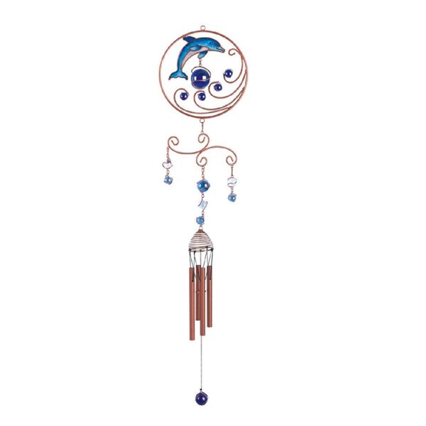 StealStreet Wind Chime Copper & Gem Dolphin Garden Decoration Hanging Collection