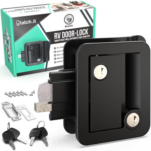 LATCH.IT Black RV Door Lock Replacement | RV Door Locks | RV Door Handle w/ 4 Keys | Camper Door Lock | Trailer Door Lock | Camper Lock Replacement | Camper Door Latch only Fits 2.75"x3.75" Lock Hole