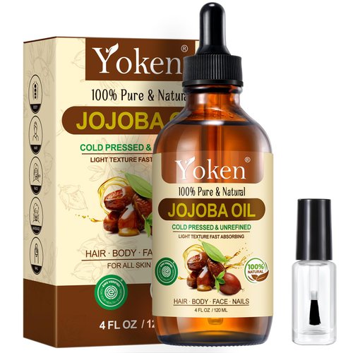 Yoken Jojoba Oil 4 fl oz EWG Verified 100% Pure Jojoba Oil Cold Pressed for Skin, Hair, Nails, Cuticles - Unrefined & Hexane Free, Natural Moisturizer Jojoba Carrier Oil Facial Oil for Gua Sha Massage