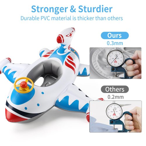 Swimbobo Toddler Pool Float with Seat Boat Inflatable Ride-on Airplane Pirates Sharks Car for Kids Outdoor Toys(White Airplane)