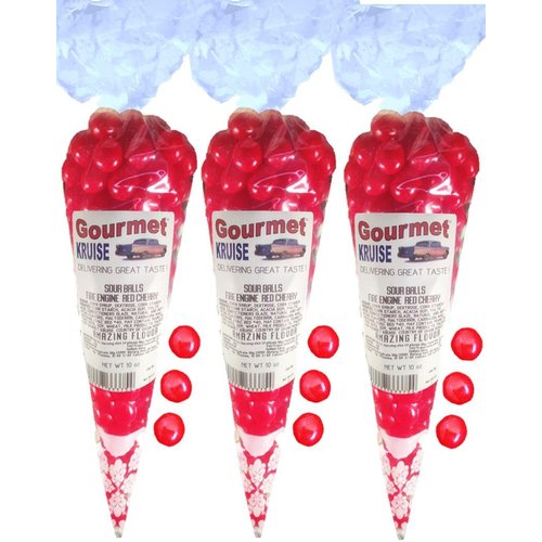 Sour Balls Fire Engine Red Cherry (3 Pack) (NET WT 30 OZ) Gourmet Kruise Signature Gift Bags