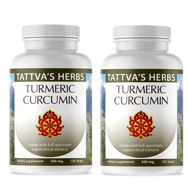 Tattva's Herbs Turmeric Curcumin 500 mg, Herbal Supplement for Antioxidant Support, Turmeric Curcumin with Black Pepper for Advanced Absorption, 75% Curcuminoids, 2 Pack, 240 Veggie Capsules