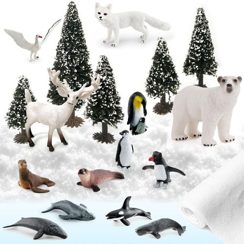 QuarenDen Arctic Animals Toys, Polar Animals Toy, 21PCS, Model Scenery Kit, Antarctic Animals Figurines for Kids Cake Toppers Christmas Birthday Toy Gift