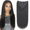 Lysilf Yaki Straight Clip in Hair Extensions for Black Women Brazilian Virgin Human Hair Kinky Straight Clip in Extensions 8Pcs with 18 Clips Double Lace Weft 120Gram(20inch, Natural Black)