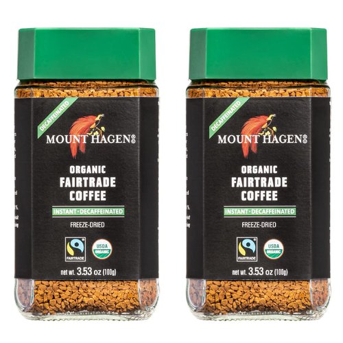 Mount Hagen 3.53oz Organic Freeze Dried Instant Decaf Coffee- 2 Pack | Eco-friendly, Fair-Trade Decaffeinated Coffee Made From Organic Medium Roast Arabica Beans [2x 3.53oz Jar]