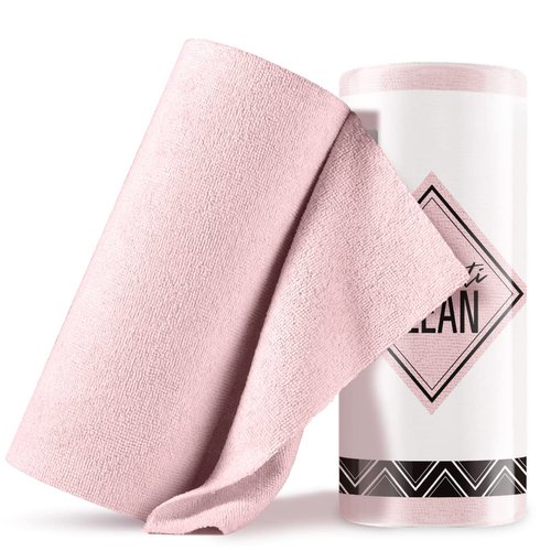 Fantasticlean Microfiber Cleaning Cloth Roll -40 Pack, Tear Away Towels, 12" x 12", Reusable and Washable Rags, for Auto, House, Shop, Garage or Kitchen (Pink)