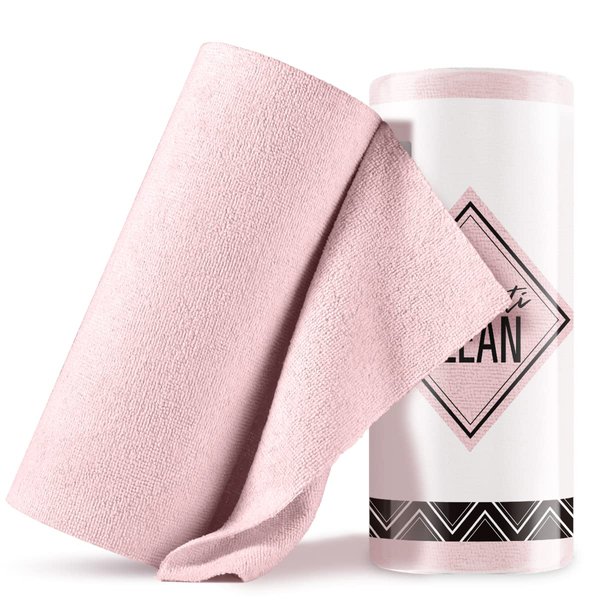 Fantasticlean Microfiber Cleaning Cloth Roll -40 Pack, Tear Away Towels, 12" x 12", Reusable and Washable Rags, for Auto, House, Shop, Garage or Kitchen (Pink)