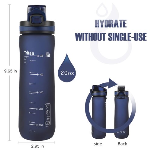 Opard Peak Water Bottle 20 Oz BPA Free Tritan Plastic Leak Proof Flip Top for School Kids Sports Gym Yoga Camping (Blue)