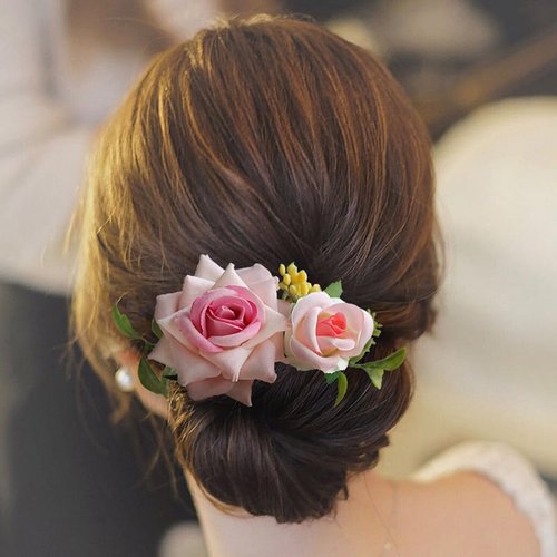 Fangsen Wedding Boho Pink Yellow Rose Flowers Floral Comb With Hair Clip Hair Accessories Floral ...