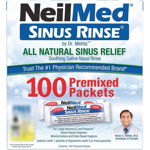 NeilMed Sinus Rinse All Natural Relief Premixed Refill Packets 100 Each