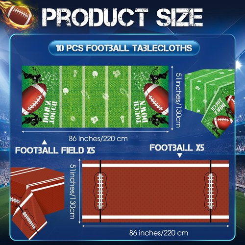 Preboun Football Tablecloth 51 x 86 Inches Disposable Touchdown Table Cover Plastic Football Field Tablecloth Football Party Decorations for Birthday Party Football Game Day Tailgate Party (10 Pieces)