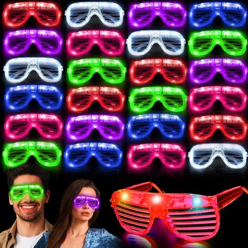 30 Pack LED Glasses New Years Eve Party Supplies Glow in The Dark New Years Party Favors Rave Neon Shutter Shades Light Up Glasses Sunglasses New Years Party Favors for Kids/Adults Birthday Cosplay