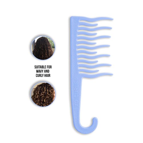 XO Curls Shower Plastic Detangling Hair Comb for Women - Blue | Plastic | Comb with Hook | Easy Hanging in Shower | Gentle on Scalp | Comb for Curly & Wavy Hair | For Women & Girls | 1 Pcs