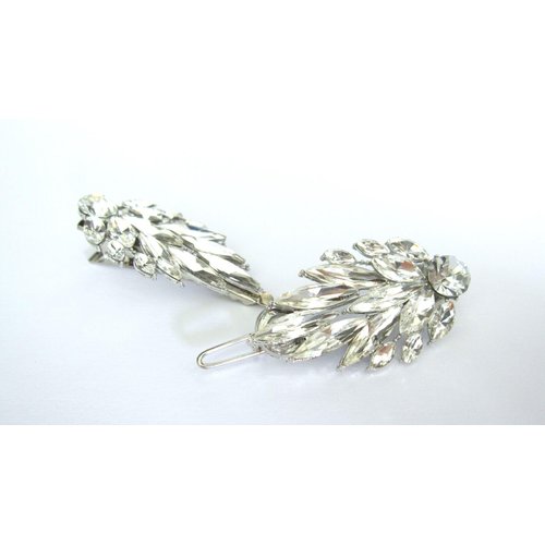 Small silver crystal leaf antique style hair alligator clip barrette for fine (Clip quantity: 2 clips, Pattern: Alligator clip)