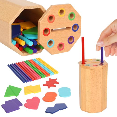Montessori Toys for 1-3 Year Old: 2 in 1 Wooden Learning Color Sorting Toys for Toddlers Age 1 2 3, Educational Fine Motor Developmental Sensory Matching Game Activities, 12 18 24 Month Kid Boy Gir