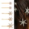 5 PCS Stars Hair Bobby Pins for Women Silver Gold Snowflake Hair Clip Crystal Rhinestones Hair Accessories for Holiday Wedding Birthday Bridal Prom Hairpin
