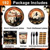 Avezano 192 Pcs Halloween Paper Plates and Napkins Happy Halloween Tableware Scary Moon Night Halloween Birthday Baby Shower Party Decorations Serve 24 (Orange)