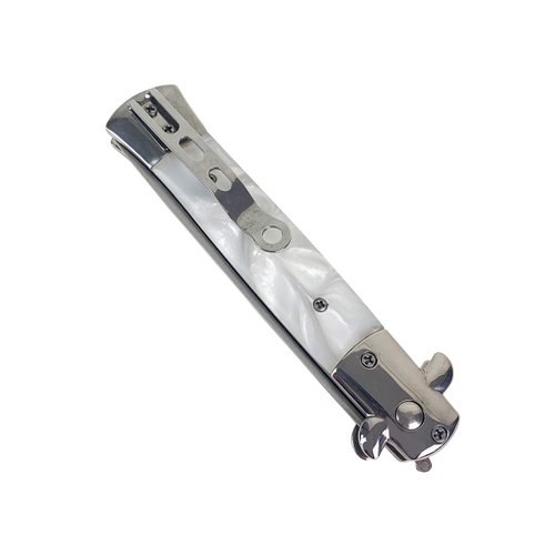 Switchblade Comb Pocket Knife Hair Brush Automatic Push Button Folding Barber (White Marble)