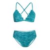 CUPSHE Bikini Set for Women Bathing Suit High Waisted Scalloped V Neck Two Pieces Swimsuit M Cyan
