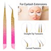 Double Ended Nail Art TweezersCurved,2Pcs Tweezers, Eyelash Tweezers, Straight Fine Tip Tweezers for Women with Silicone Pressing Tips, Suitable for Nail Art, Diamond Painting, Hair Removal, Jewelry