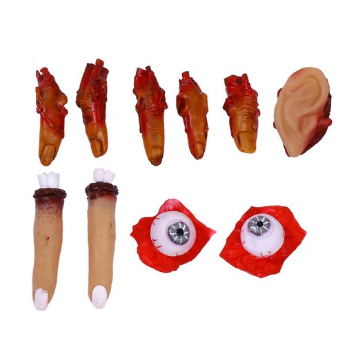 Toyvian 10 pcs Halloween Props Scary Creepy Prank Toys Horror Party Decorations Includes Dark Severed Fingers Eyeballs Ears Combination