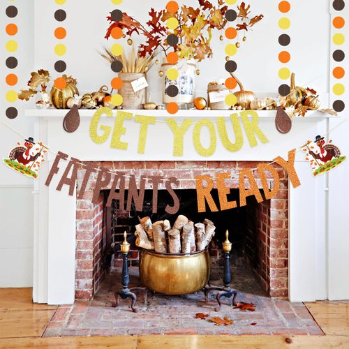 LEESKY Get Your Fat Pants Ready Banner Thanksgiving Party Decorations Banner Friendsgiving Banner for Friendsgiving Turkey Party Decorations, Funny Friendsgiving Decorations