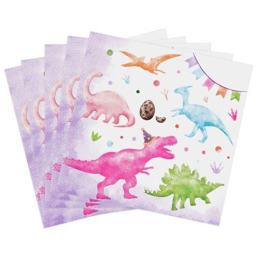 WERNNSAI Dinosaur Napkins - Watercolor Dinosaur Party Supplies Disposable Dino Paper Napkins Pink Girls Dinosaur Dinner Table Decorations for Kids Birthday Family Party Decorations
