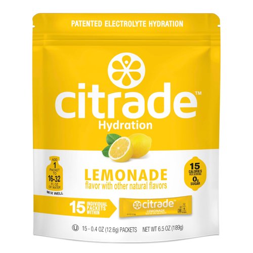 Citrade Hydration Electrolyte Powder Sticks, No Added Sugar, Gluten Free, Keto Electrolytes Drink Mix with Magnesium & Potassium, Single Serve Travel Packets for Water Bottle, 15 Packs, Lemonade