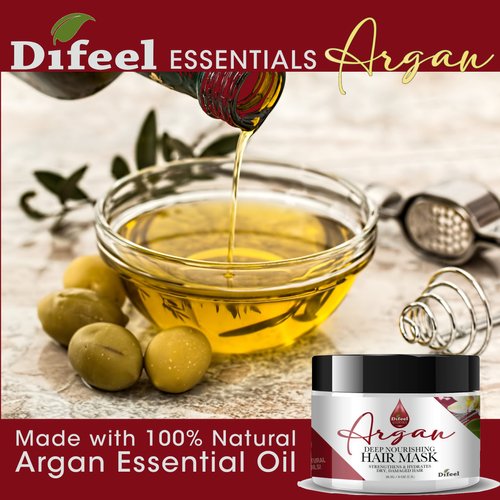 Difeel Essentials Deep Nourishing Argan Hair Mask 8 oz. - Deep Conditioning Hair Treatment Mask, Dry Hair Treatment Mask made with 100% Essential Oils