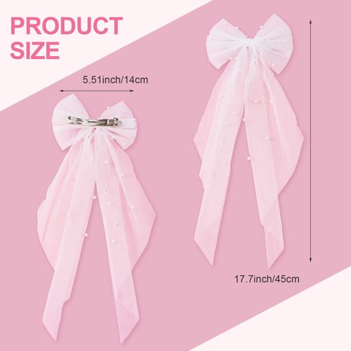 OIIKI Pearl Bridal Hair Bow Clip Veil, White Hair Bow Bridesmaid Favors, Bride Hair Accessories Shower Gift Bachelorette Party Decorations