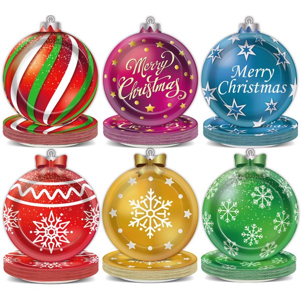 60 Count Christmas Paper Plates Christmas Balls Shaped Plate Xmas Holiday Disposable Plates Christmas Red Green Balls Decorations for Merry Christmas Winter Party Tableware Decor Serving Dish Supplies